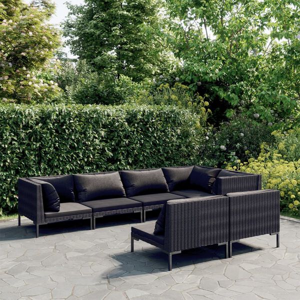 vidaXL 7 Piece Garden Lounge Set with Cushions Poly Rattan Dark Grey