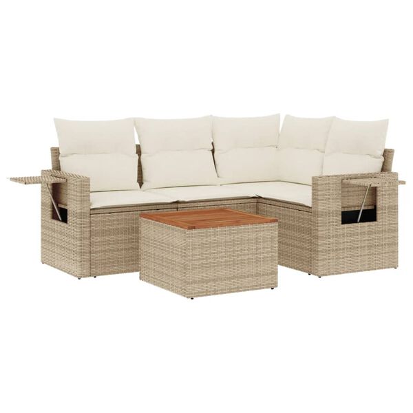 vidaXL 5 Piece Garden Sofa Set with Cushions Beige Poly Rattan