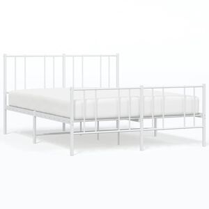 vidaXL Metal Bed Frame without Mattress with Footboard White 135x190cm