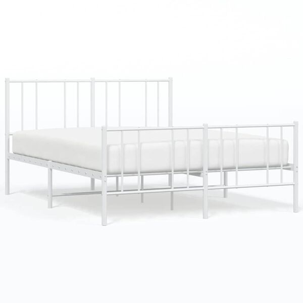 vidaXL Metal Bed Frame without Mattress with Footboard White 135x190cm