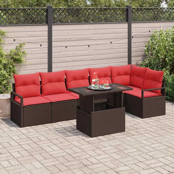vidaXL Garden Sofa Set 7 pcs Brown and red 100 x 55 x 73 cm
