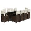vidaXL 11 Piece Garden Bistro Set with Cushions Brown Poly Rattan