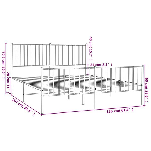 vidaXL Metal Bed Frame without Mattress with Footboard Black 150x200cm