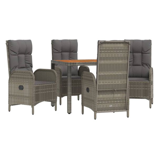 vidaXL 5 Piece Garden Dining Set with Cushions Grey Poly Rattan