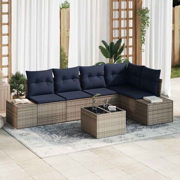 vidaXL Garden Sofa Set with Cushion 6 pcs Grey Poly Rattan
