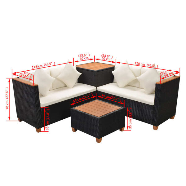 vidaXL 4 Piece Garden Lounge Set with Cushions Poly Rattan Black