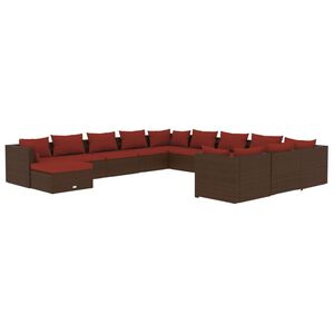 vidaXL 12 Piece Garden Lounge Set with Cushions Poly Rattan Brown