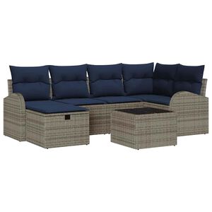vidaXL Sofa Set with Cushion Manual 7 pcs Grey and Navy Poly Rattan