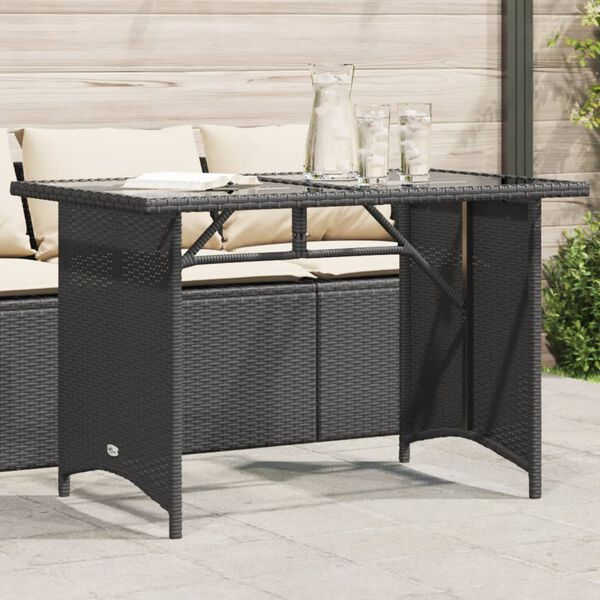 vidaXL Garden Table with Glass Top Black 110x68x70 cm Poly Rattan
