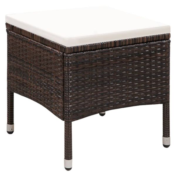 vidaXL Outdoor Chair and Stool with Cushions Poly Rattan Brown