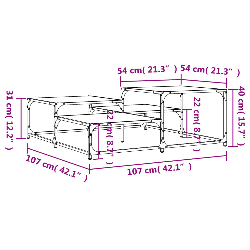 vidaXL Coffee Table Smoked Oak 107x107x40 cm Engineered Wood