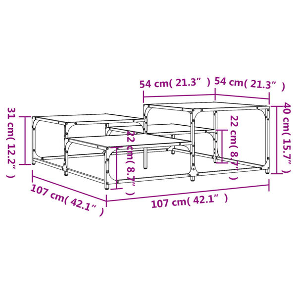 vidaXL Coffee Table Smoked Oak 107x107x40 cm Engineered Wood