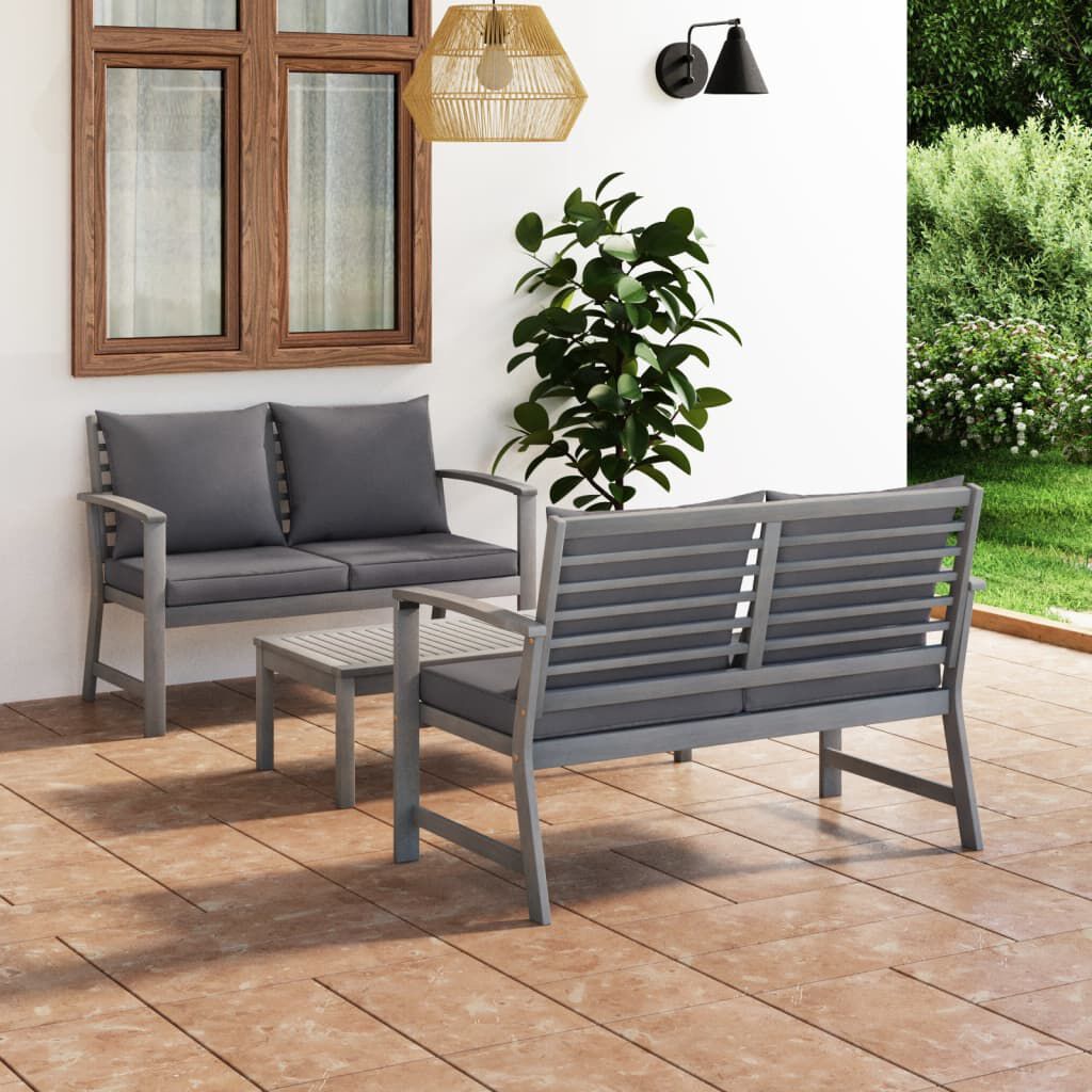 vidaXL 3 Piece Garden Lounge Set with Cushion Solid Acacia Wood Grey