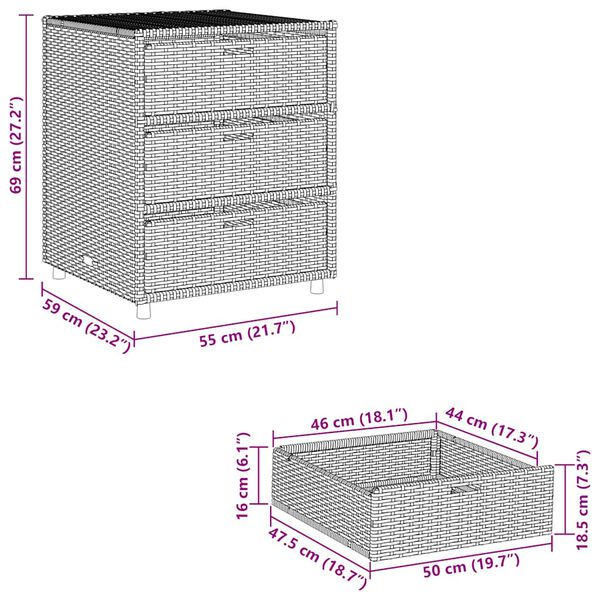 vidaXL Garden Storage Cabinet Brown 55x59x69 cm Poly Rattan