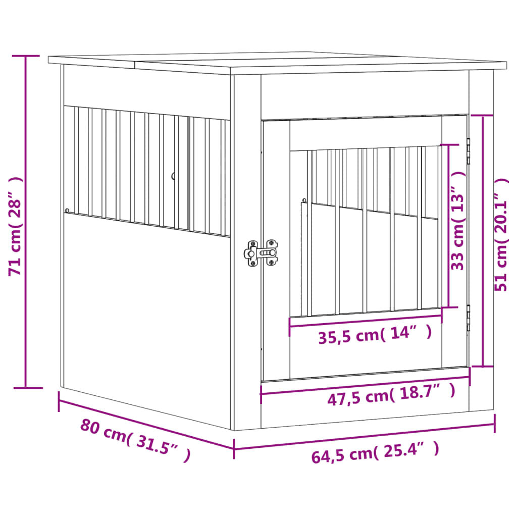 vidaXL Dog Crate Furniture Brown Oak 64.5x80x71 cm Engineered Wood