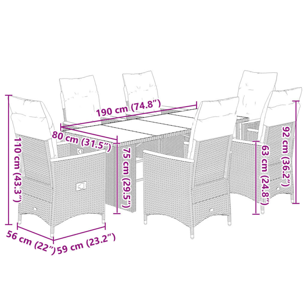 vidaXL 7 Piece Garden Bistro Set with Cushions Grey Poly Rattan