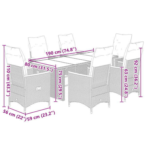 vidaXL 7 Piece Garden Bistro Set with Cushions Grey Poly Rattan