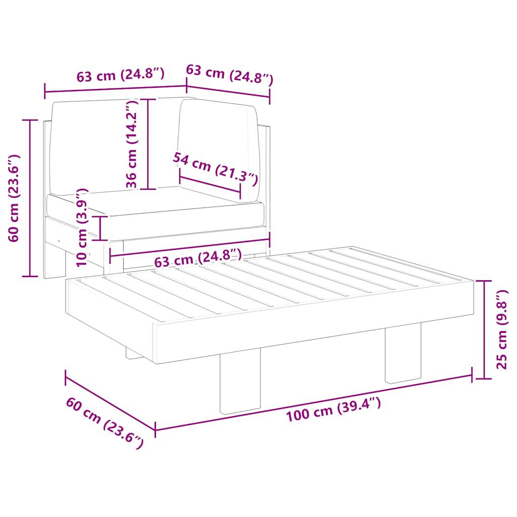 vidaXL 2 Piece Garden Lounge Set with Cream White Cushions Acacia Wood