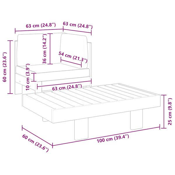 vidaXL 2 Piece Garden Lounge Set with Cream White Cushions Acacia Wood