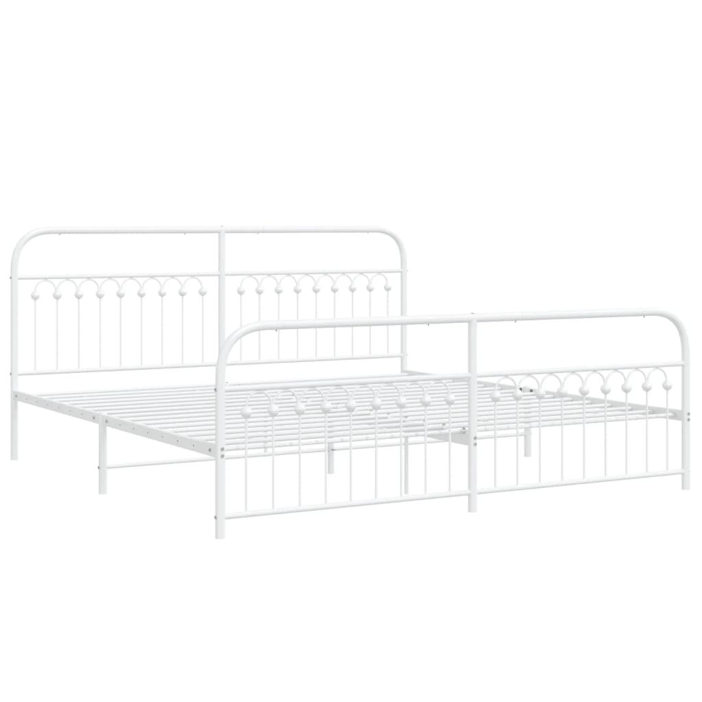 vidaXL Metal Bed Frame without Mattress with Footboard White 193x203cm