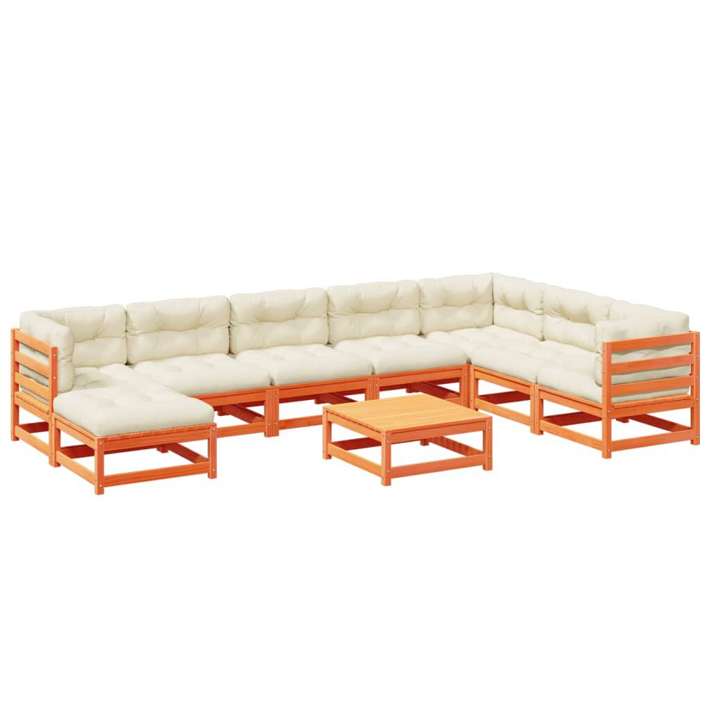 vidaXL 9 Piece Garden Sofa Set with Cushions Wax Brown Solid Wood Pine