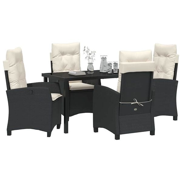 vidaXL Garden Dining Set with Cushion 5 pcs Black Poly Rattan