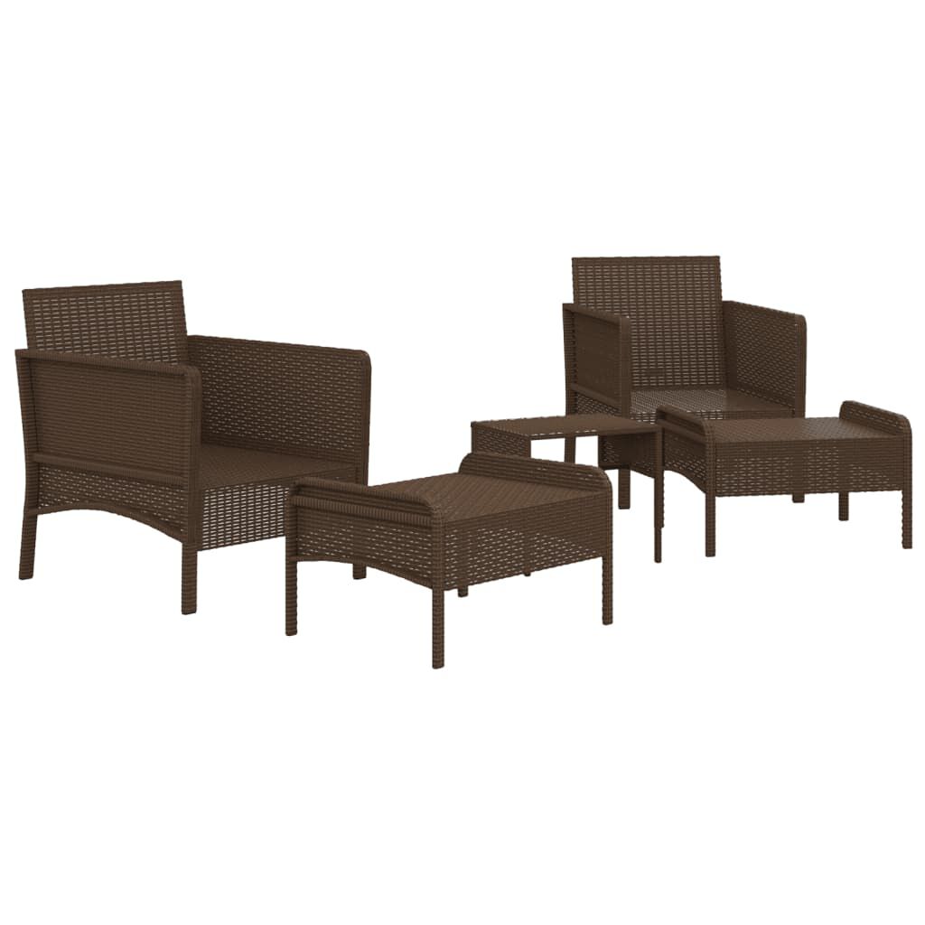 vidaXL 5 Piece Garden Lounge Set with Cushions Brown Poly Rattan