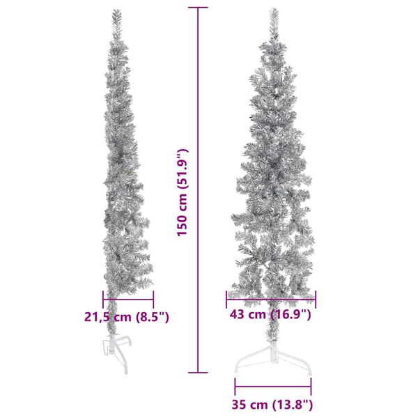 vidaXL Slim Artificial Half Christmas Tree with Stand Silver 150 cm