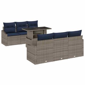 vidaXL Garden Sofa Set 7 pcs Grey and navy blue Poly Rattan