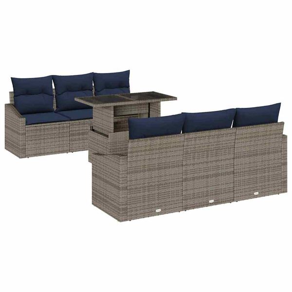 vidaXL Garden Sofa Set 7 pcs Grey and navy blue Poly Rattan