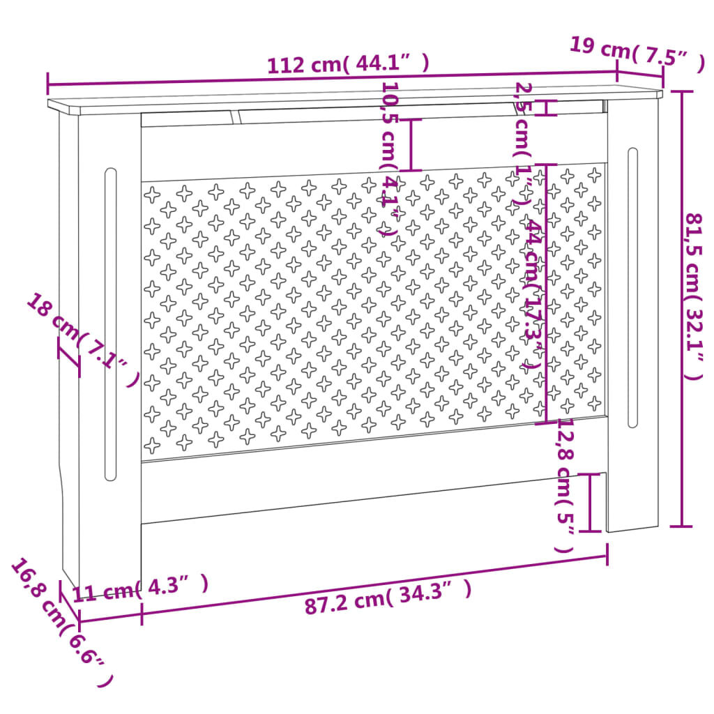vidaXL Radiator Cover Black 112x19x81.5 cm MDF