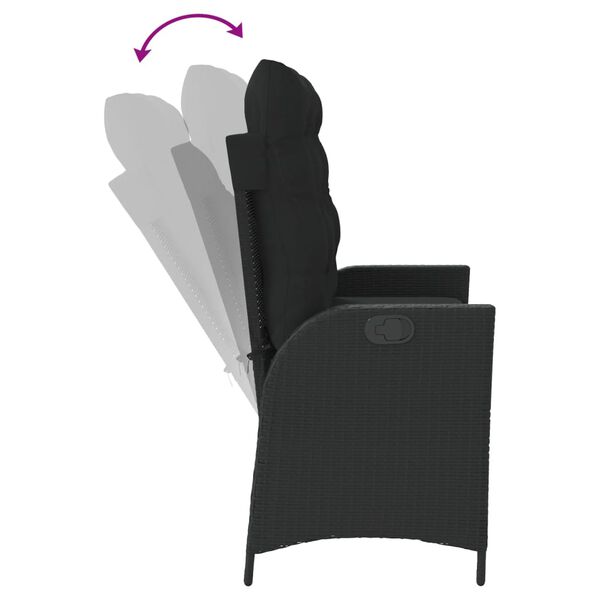 vidaXL Reclining Garden Bench with Cushions Black Poly Rattan