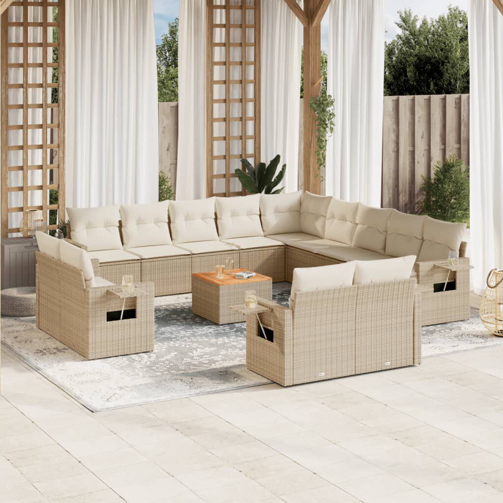 vidaXL 14 Piece Garden Sofa Set with Cushions Beige Poly Rattan