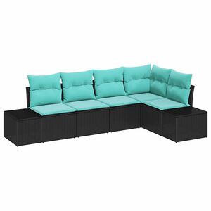 vidaXL Garden Sofa Set 5 pcs Black and Turquoise Poly Rattan