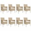 vidaXL 9 Piece Garden Dining Set with Cushions Beige Poly Rattan