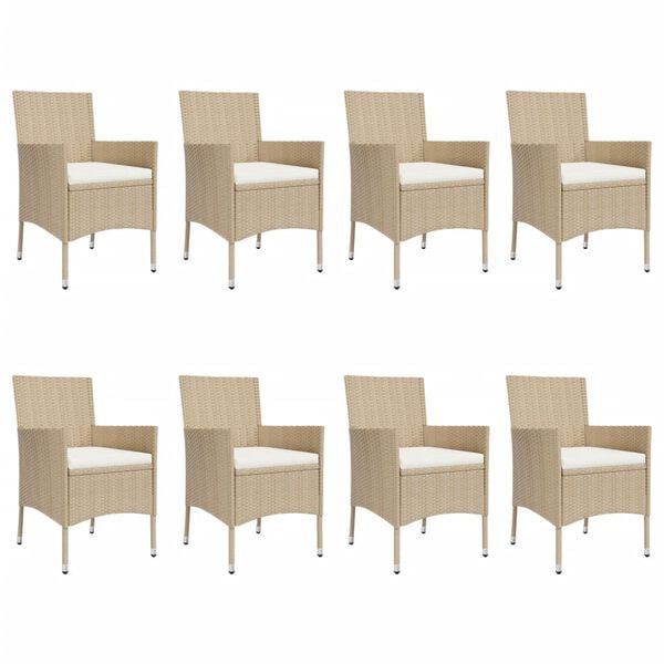 vidaXL 9 Piece Garden Dining Set with Cushions Beige Poly Rattan