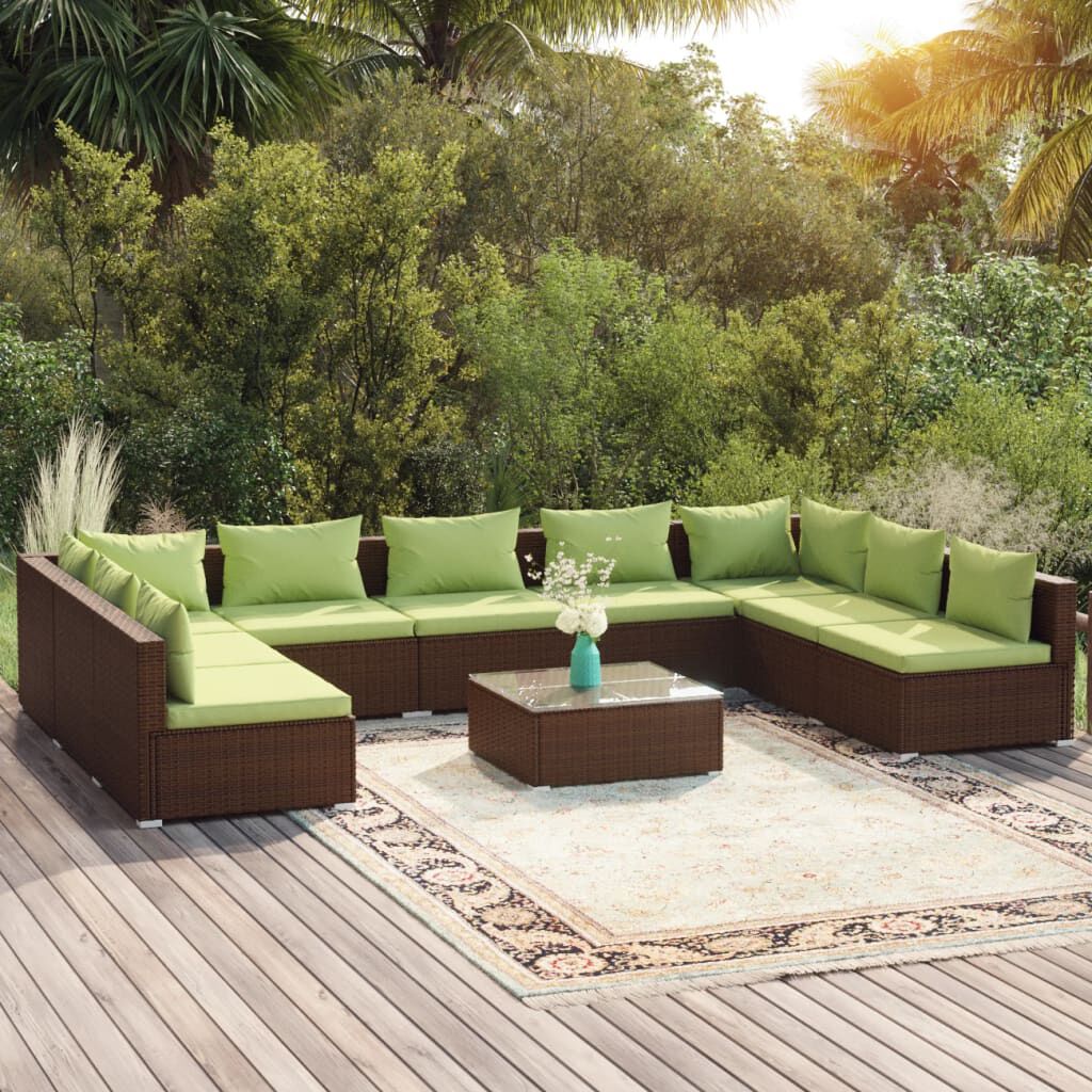 vidaXL 10 Piece Garden Lounge Set with Cushions Poly Rattan Brown