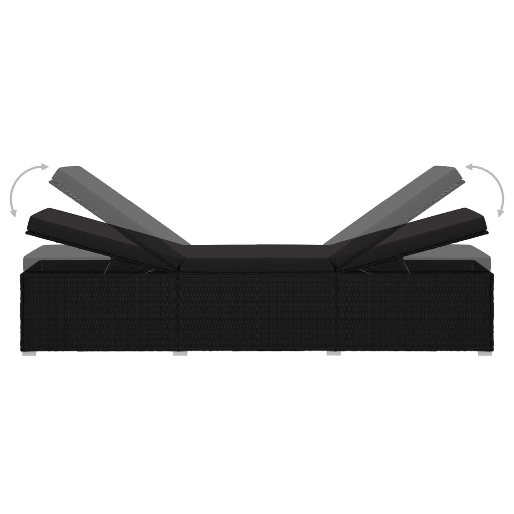 vidaXL 3 Piece Garden Sun Loungers with Tea Table Poly Rattan Black