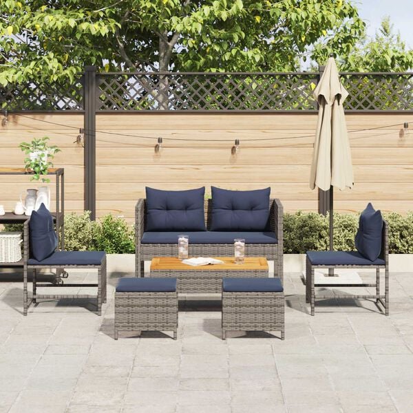 vidaXL Outdoor Sofa Set Grey and navy blue Rattan with metal frame