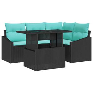 vidaXL Garden Sofa Set with Cushion with Storage 5 pcs Black and blue