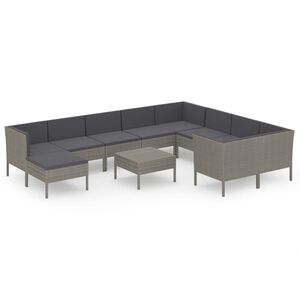 vidaXL 11 Piece Garden Lounge Set with Cushions Poly Rattan Grey