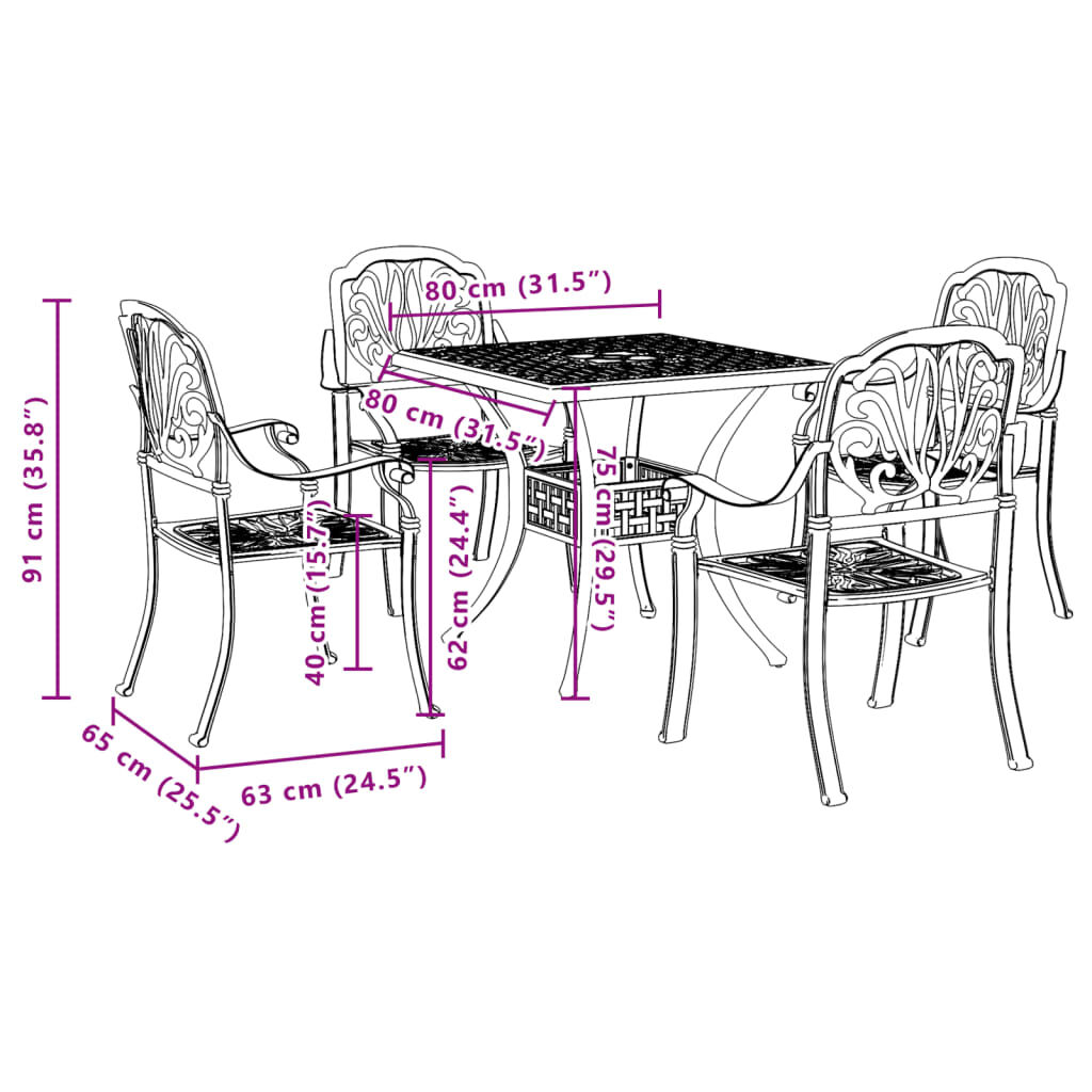 vidaXL 5 Piece Garden Dining Set White Cast Aluminium