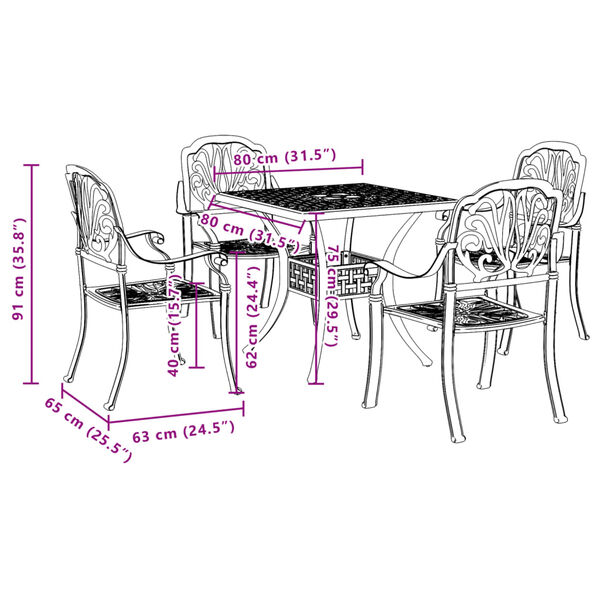 vidaXL 5 Piece Garden Dining Set White Cast Aluminium