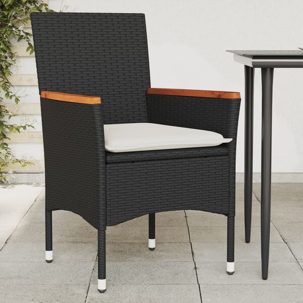vidaXL Garden Chairs with Cushions 2 pcs Black Poly Rattan