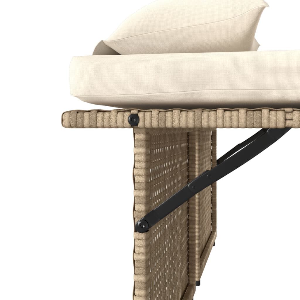 vidaXL Reclining Garden Bench with Cushions Beige Poly Rattan