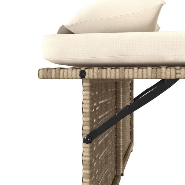 vidaXL Reclining Garden Bench with Cushions Beige Poly Rattan