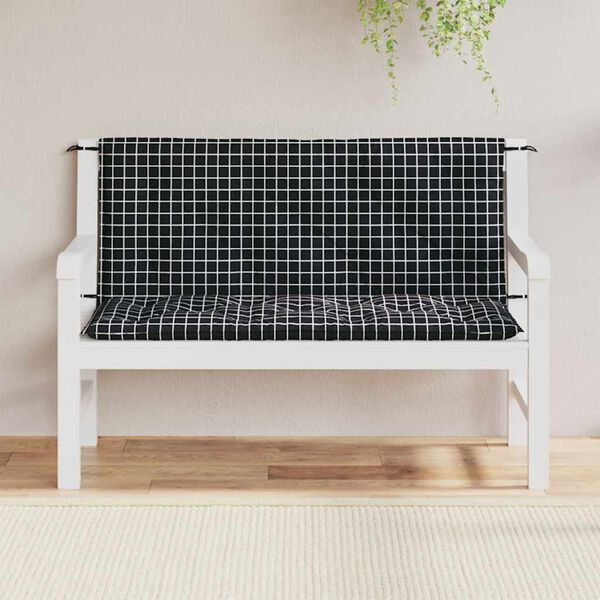 vidaXL Garden Bench Cushions 2pcs Black Check Pattern 120x50x7cm Fabric