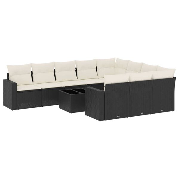 vidaXL 11 Piece Garden Sofa Set with Cushions Black Poly Rattan