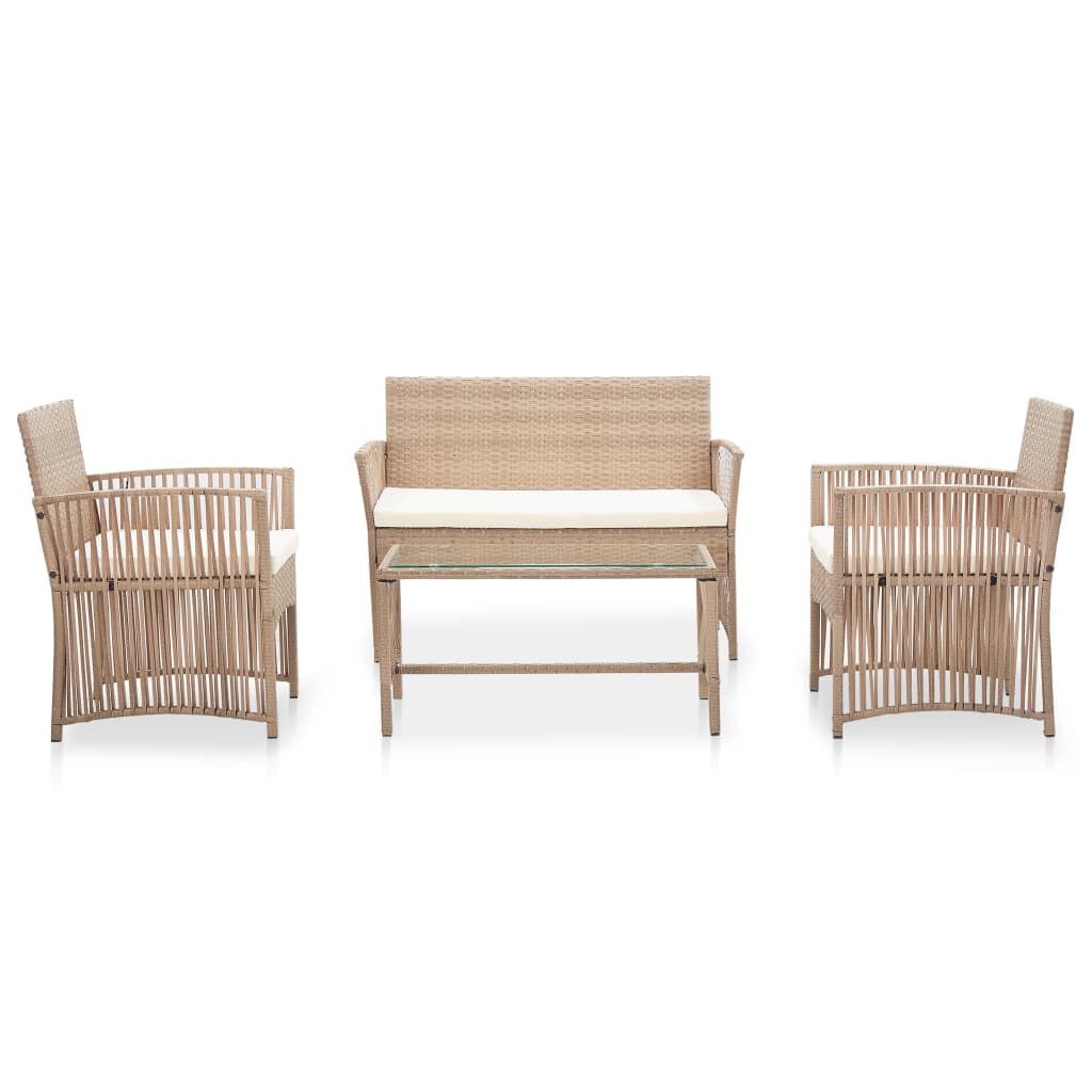vidaXL 4 Piece Garden Lounge Set with Cushions Poly Rattan Beige