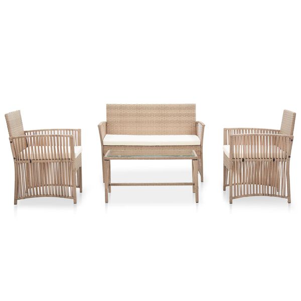 vidaXL 4 Piece Garden Lounge Set with Cushions Poly Rattan Beige